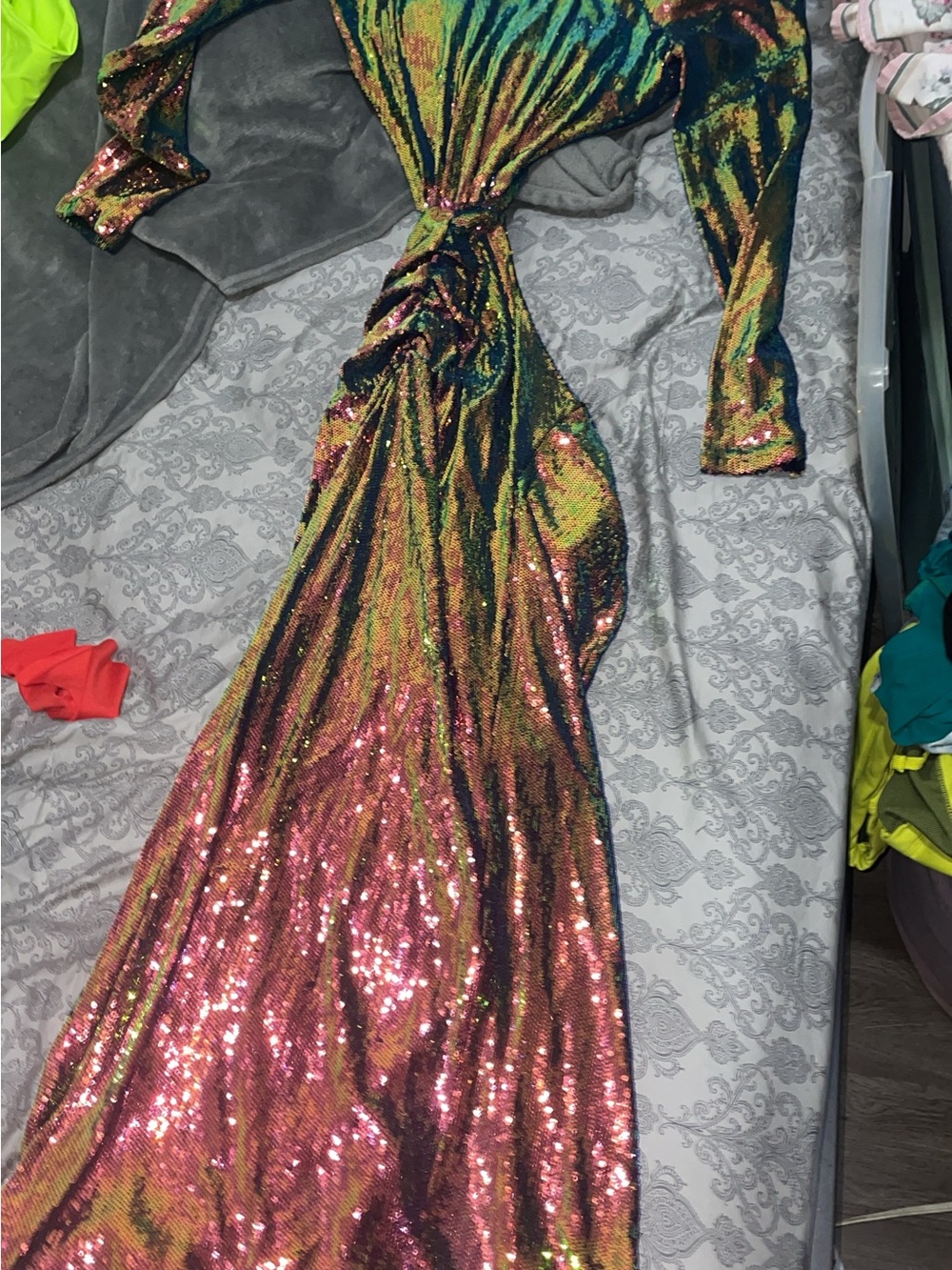 AKIRA Multicolor Sequin Twist-Front Maxi Dress